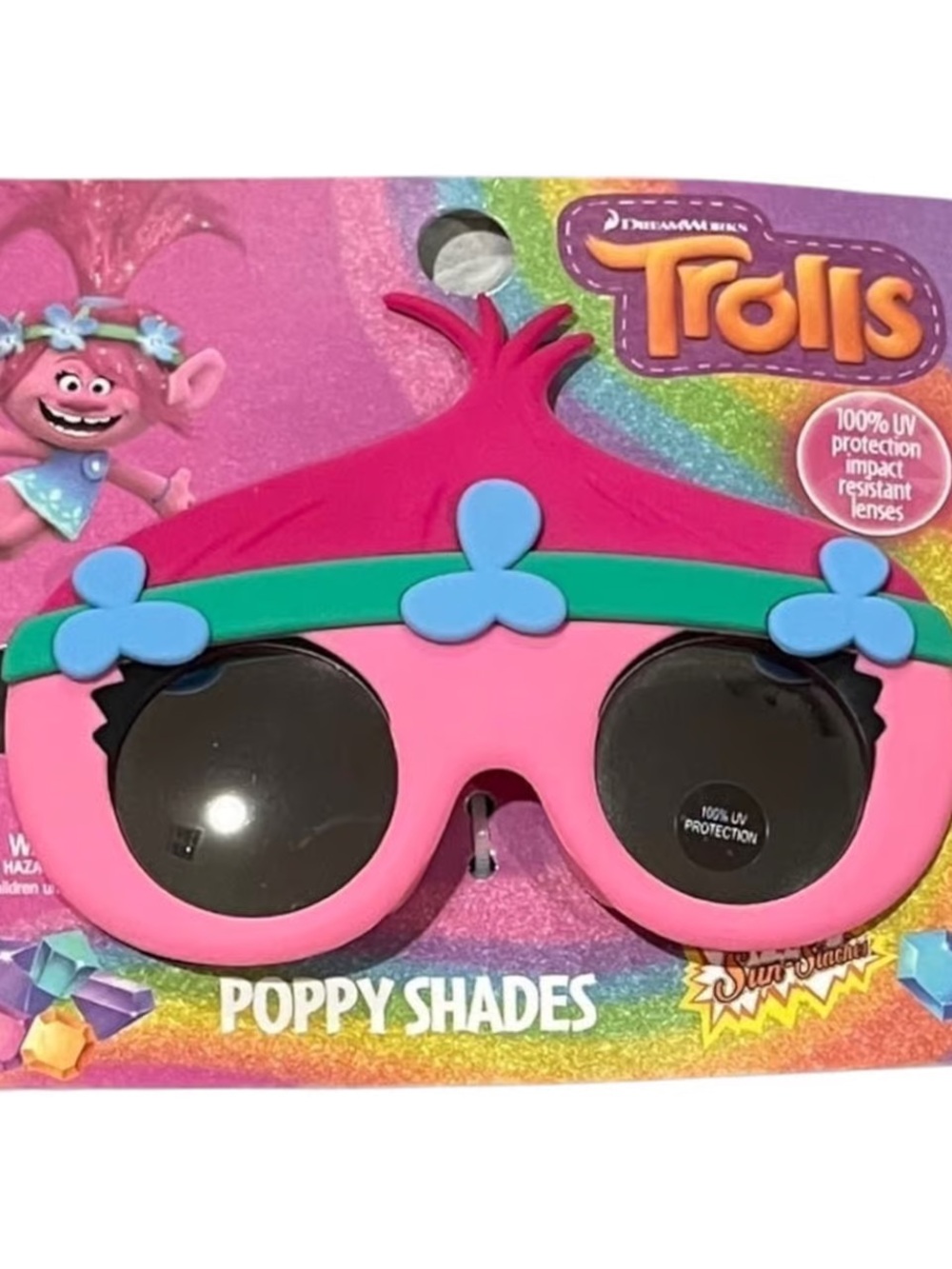 Dreamworks Trolls Poppy Pink Kids Sunglasses with Green & Blue Accents